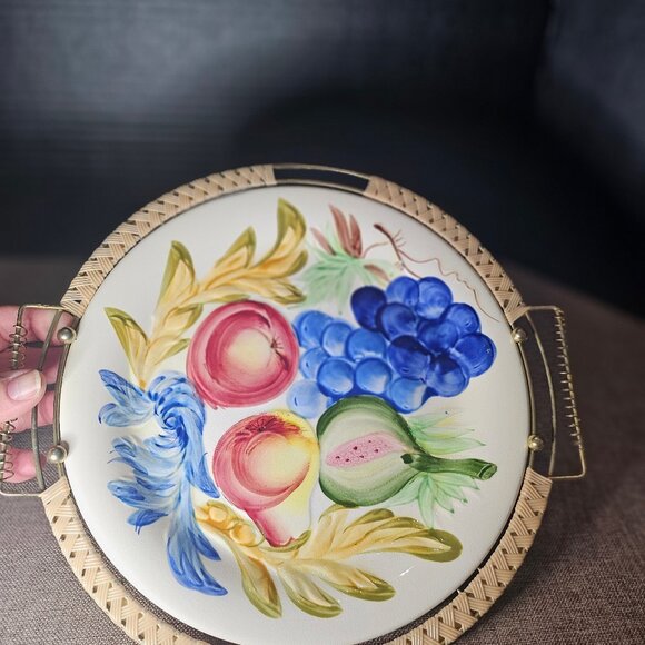 Vintage 1960s Souritsu Akechi Japan Hand Painted Plate With Metal Holder Mid-Cen - Picture 11 of 11